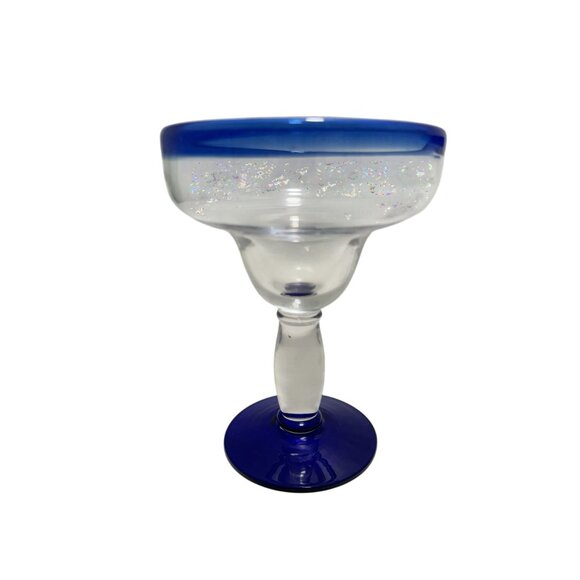 Mexican Hand Blown Glass Set of 2 Hand Blown Margarita Glasses (16 oz) Cobalt - Picture 3 of 5
